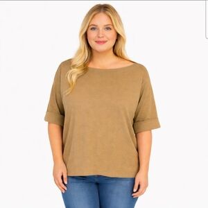Lauren Khaki Folded Sleeve Top Plus size 2X